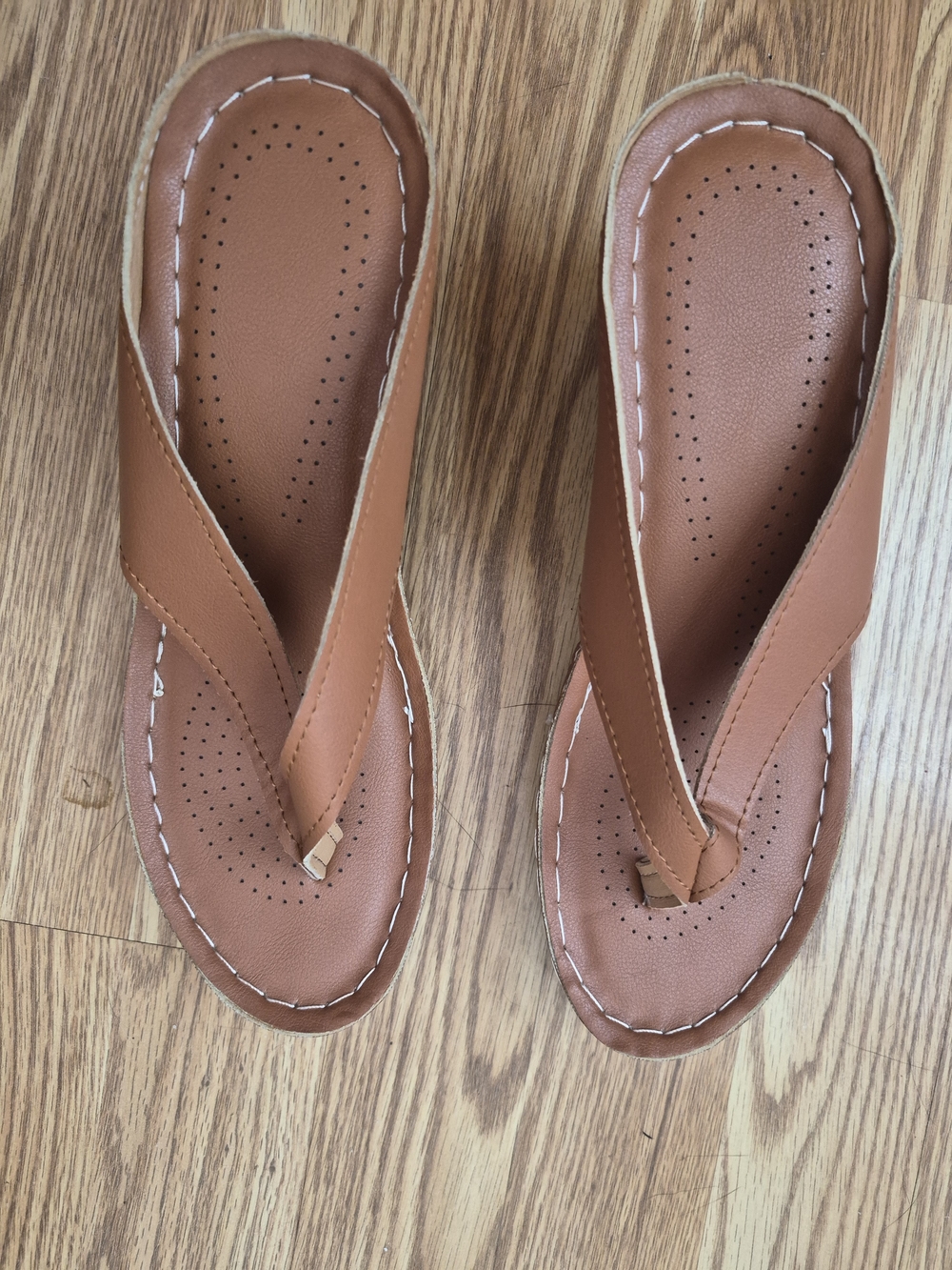 Brand New Thong Tan Faux Leather Sandals,size 8